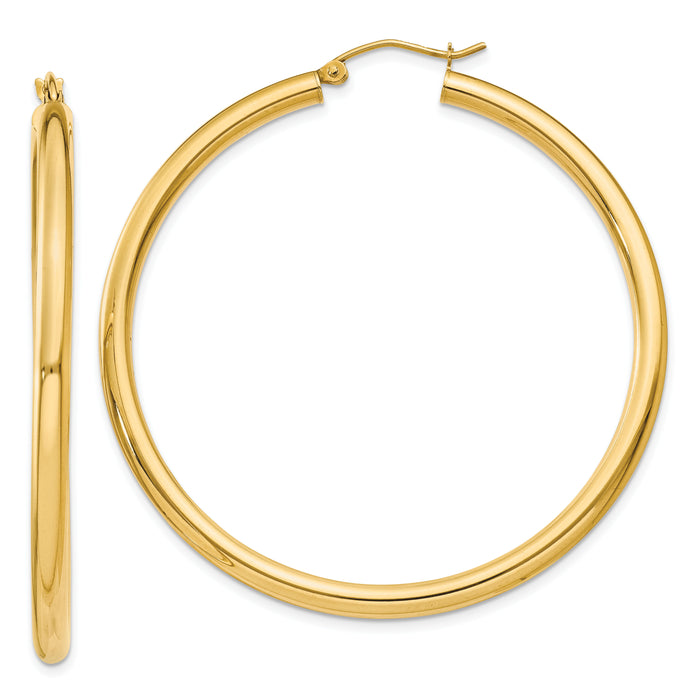14K Polished 3mm Tube Hoop Earrings-T943