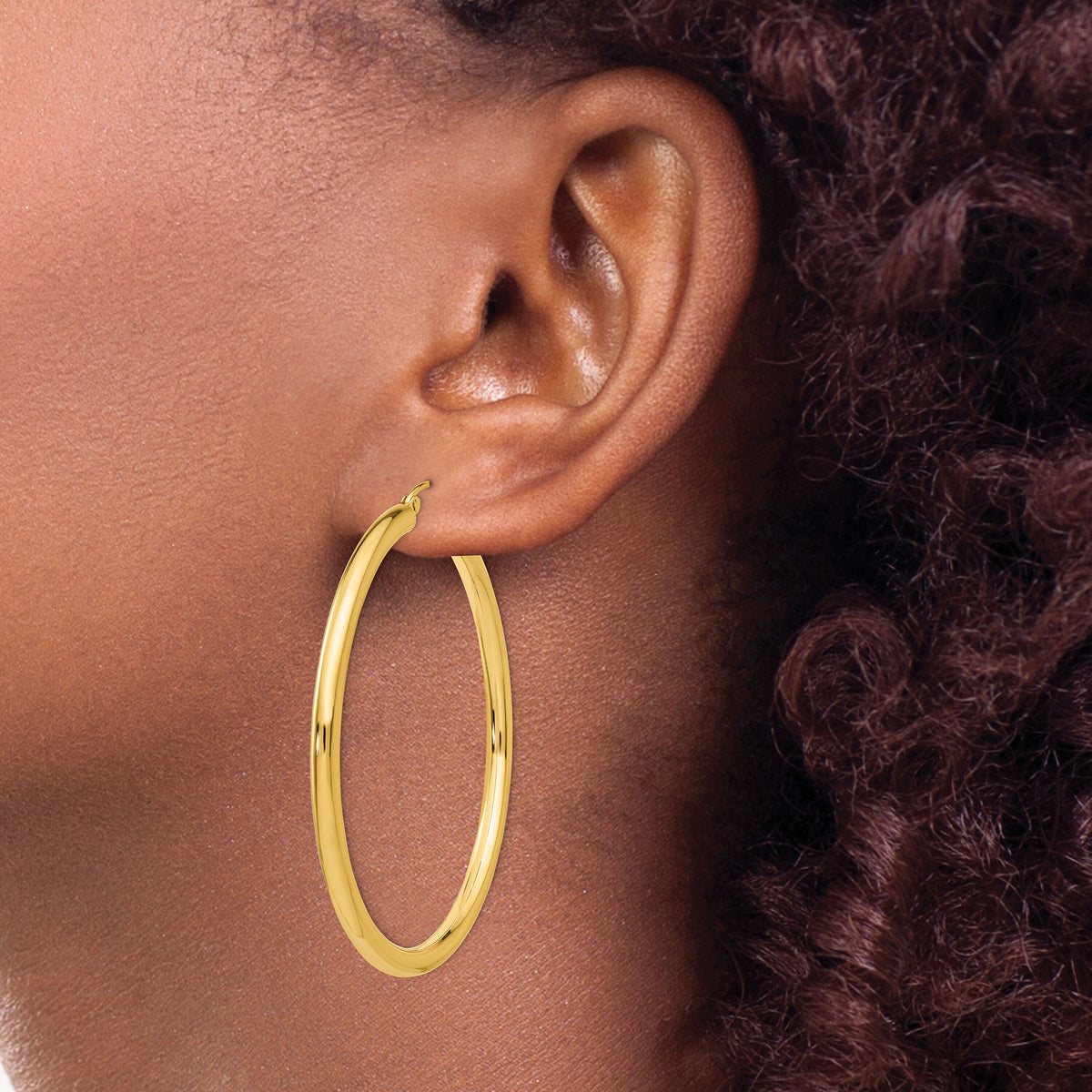 14K Polished 3mm Lightweight Tube Hoop Earrings-T943L