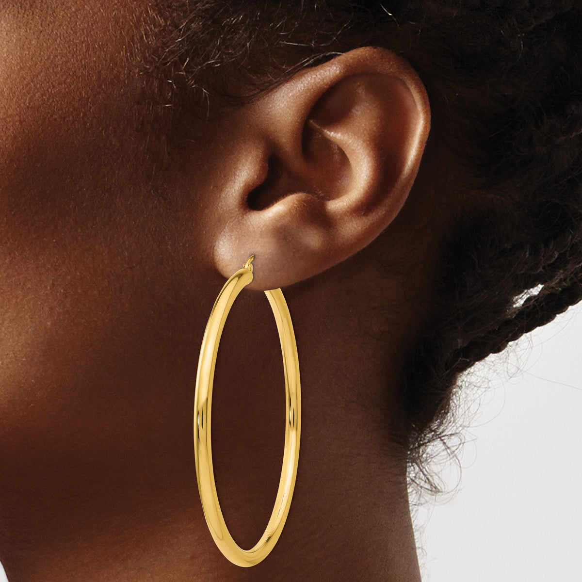 14K Polished 3mm Tube Hoop Earrings-T944