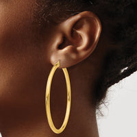 14K Polished 3mm Tube Hoop Earrings-T944