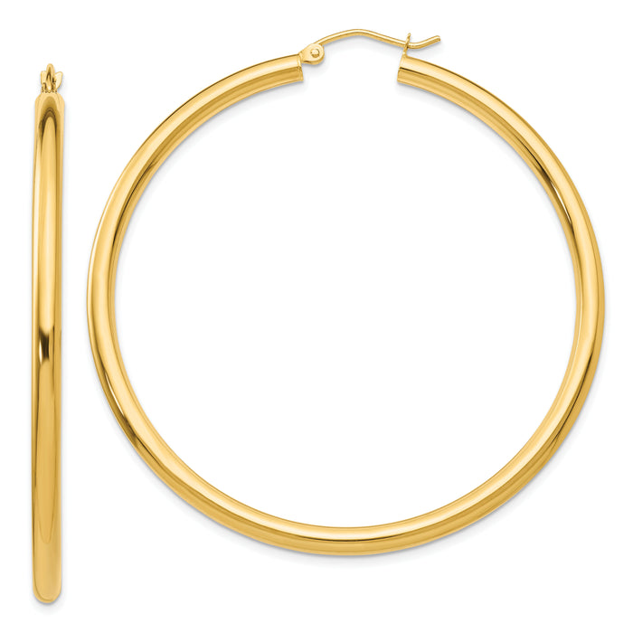14K Polished 3mm Tube Hoop Earrings-T944