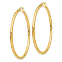 14K Polished 3mm Tube Hoop Earrings-T945