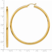 14K Polished 3mm Tube Hoop Earrings-T945