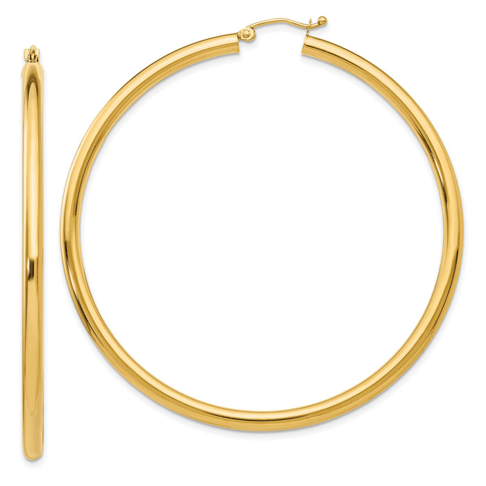14K Polished 3mm Tube Hoop Earrings-T945