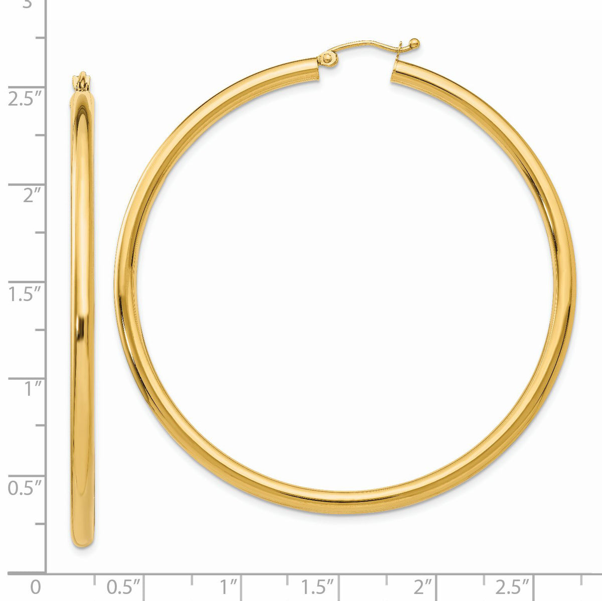 14K Polished 3mm Lightweight Tube Hoop Earrings-T945L