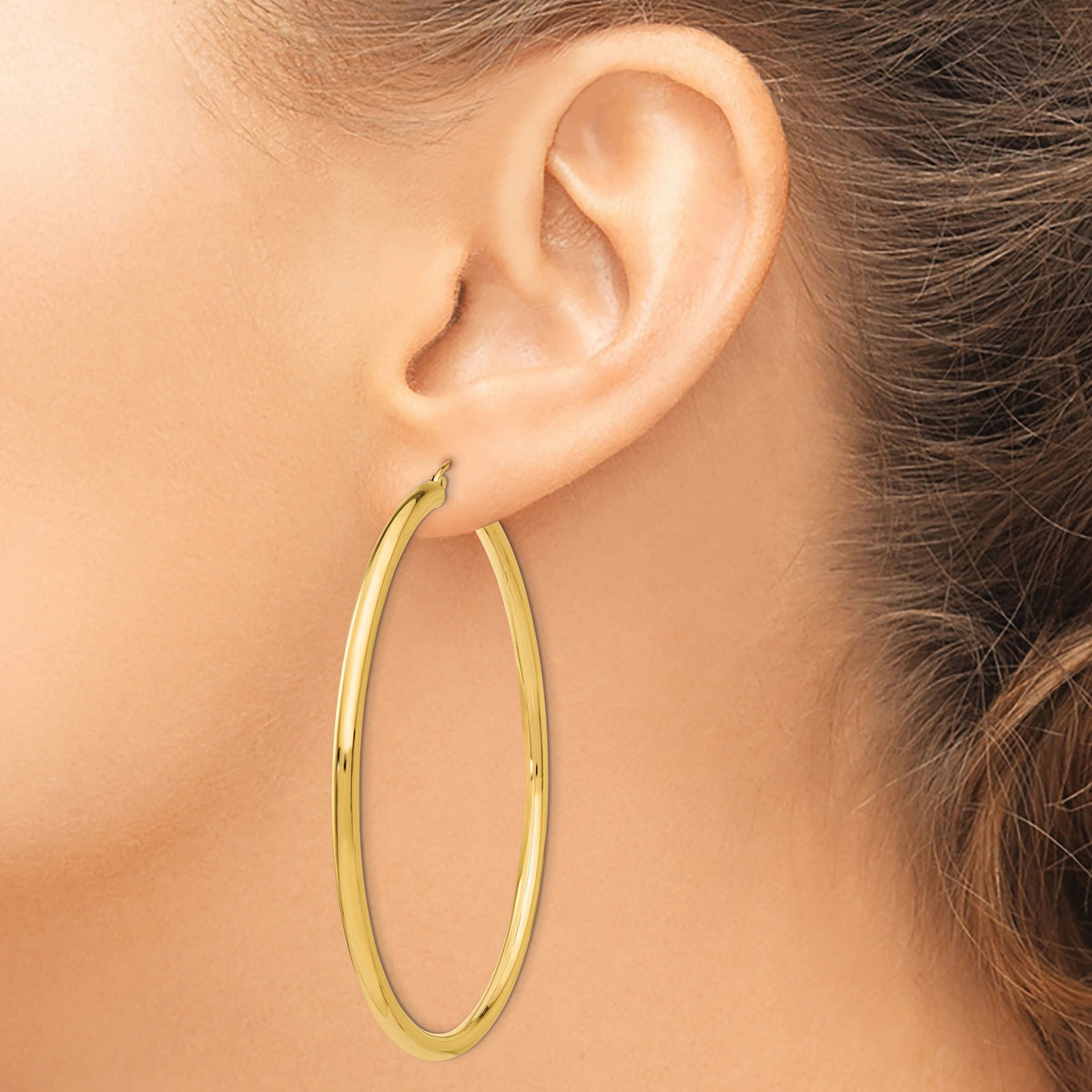 14K Polished 3mm Tube Hoop Earrings-T946