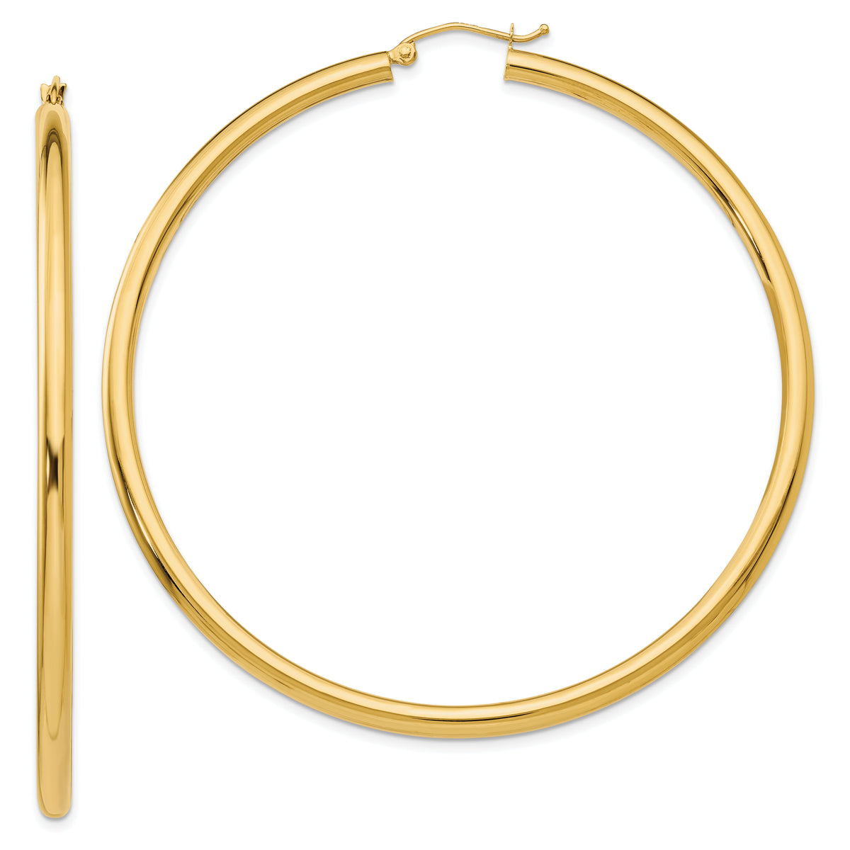 14K Polished 3mm Tube Hoop Earrings-T946