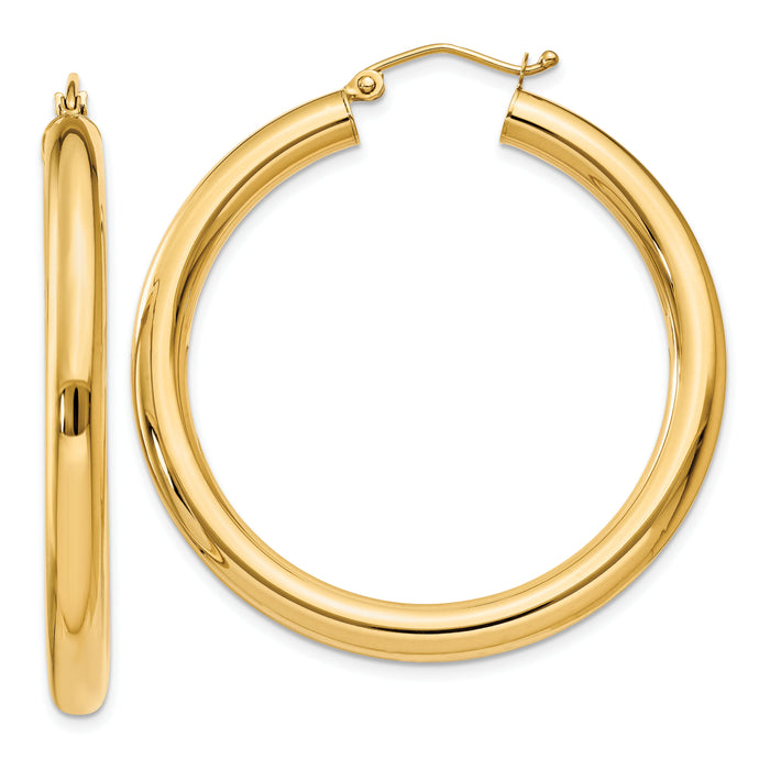 14K Polished 4mm Tube Hoop Earrings-T947