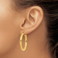 14K Polished 4mm Tube Hoop Earrings-T948