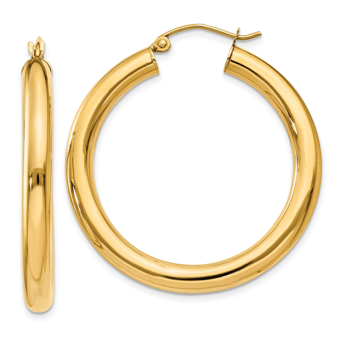 14K Polished 4mm Tube Hoop Earrings-T948