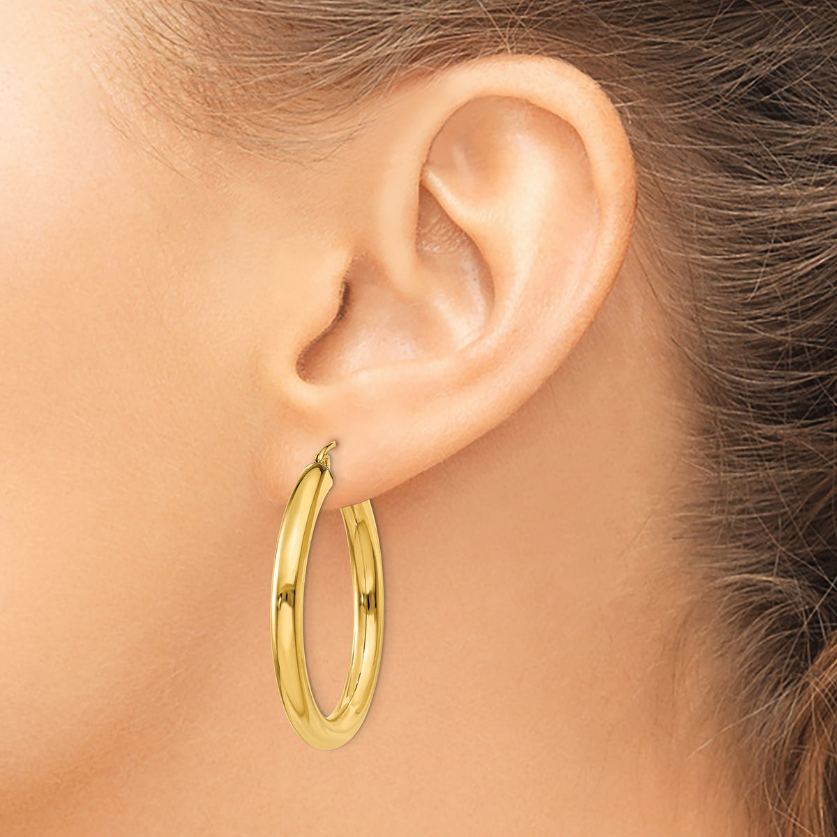 14k Polished 4mm Lightweight Tube Hoop Earrings-T948L