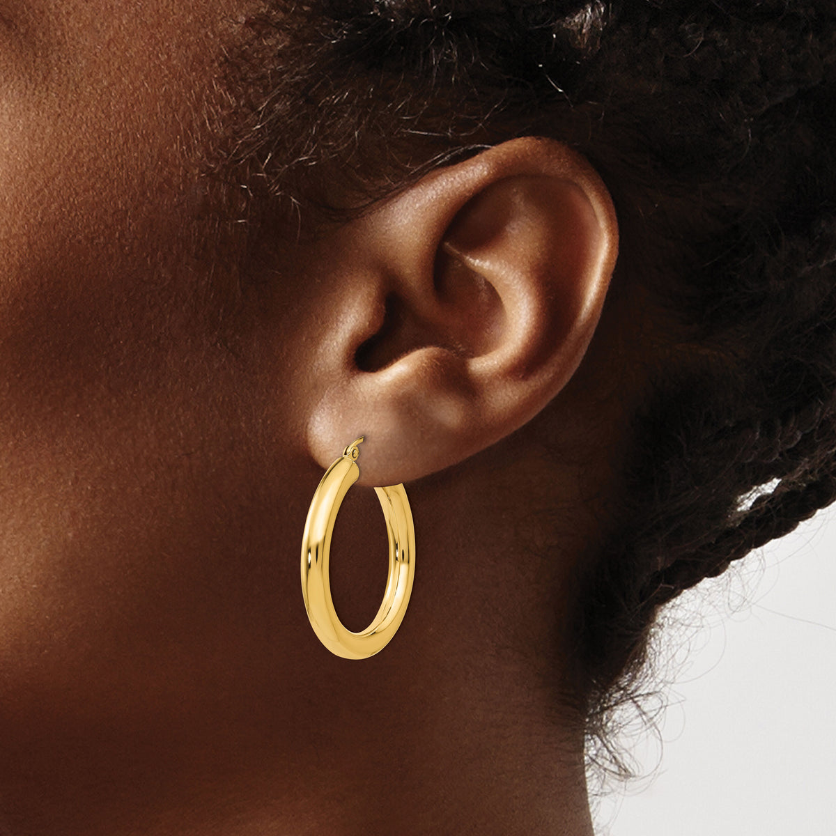 14k Polished 4mm Tube Hoop Earrings-T949