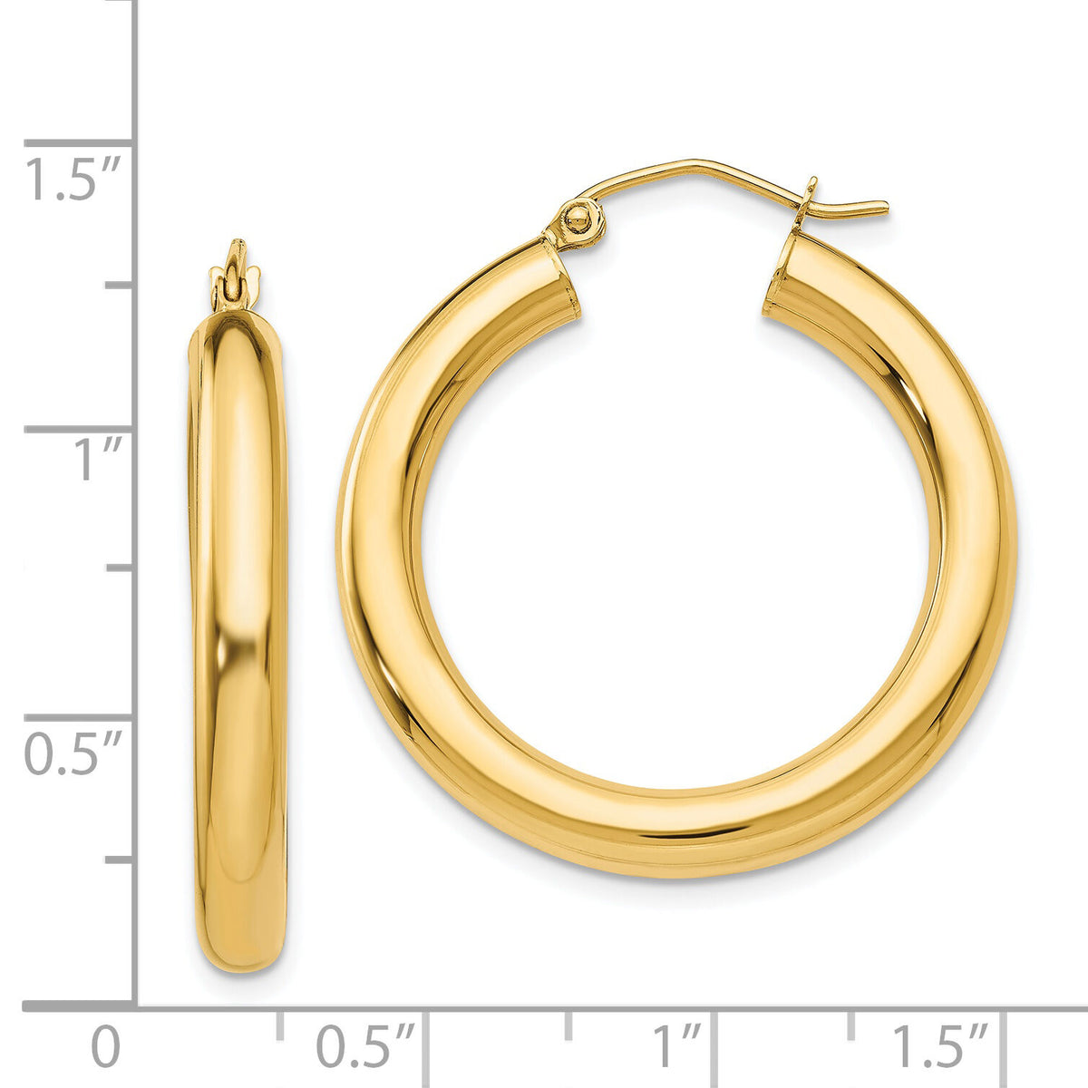 14k Polished 4mm Tube Hoop Earrings-T949