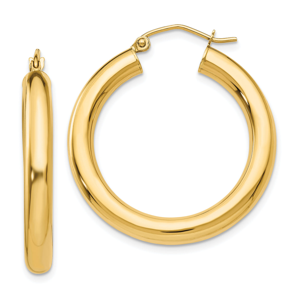 14k Polished 4mm Tube Hoop Earrings-T949