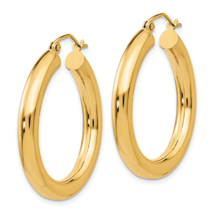 14K Polished 4mm Lightweight Tube Hoop Earrings-T949L