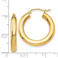 14k Polished 4mm Tube Hoop Earrings-T950