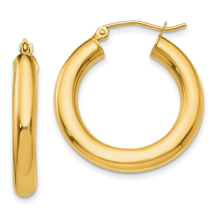 14k Polished 4mm Tube Hoop Earrings-T950
