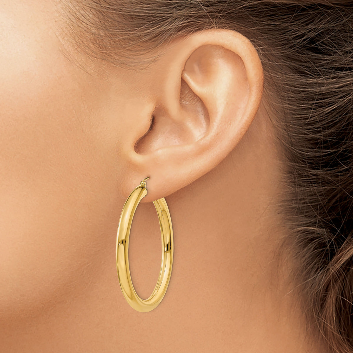 14K Polished 4mm Tube Hoop Earrings-T951