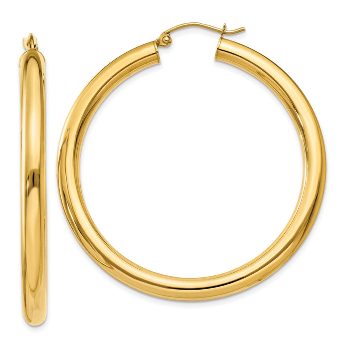 14K Polished 4mm Tube Hoop Earrings-T951
