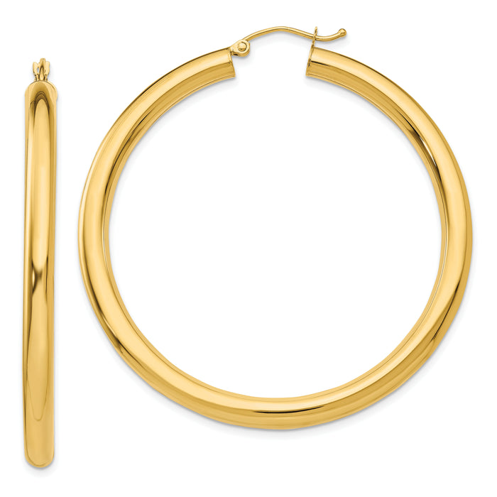 14K Polished 4mm Tube Hoop Earrings-T952