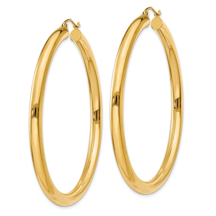 14K Polished 4mm Tube Hoop Earrings-T953