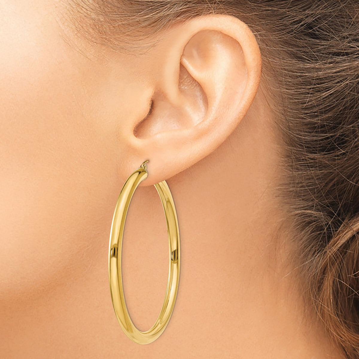 14K Polished 4mm Tube Hoop Earrings-T953