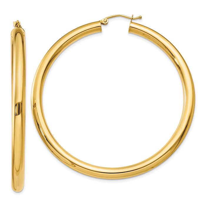 14K Polished 4mm Tube Hoop Earrings-T953