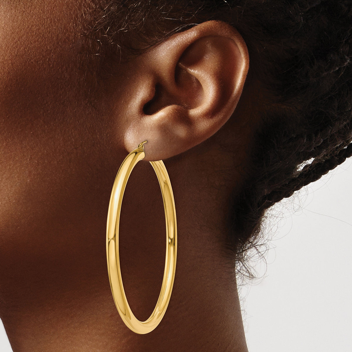 14K Polished 4mm Tube Hoop Earrings-T954