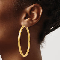 14K Polished 4mm Tube Hoop Earrings-T954