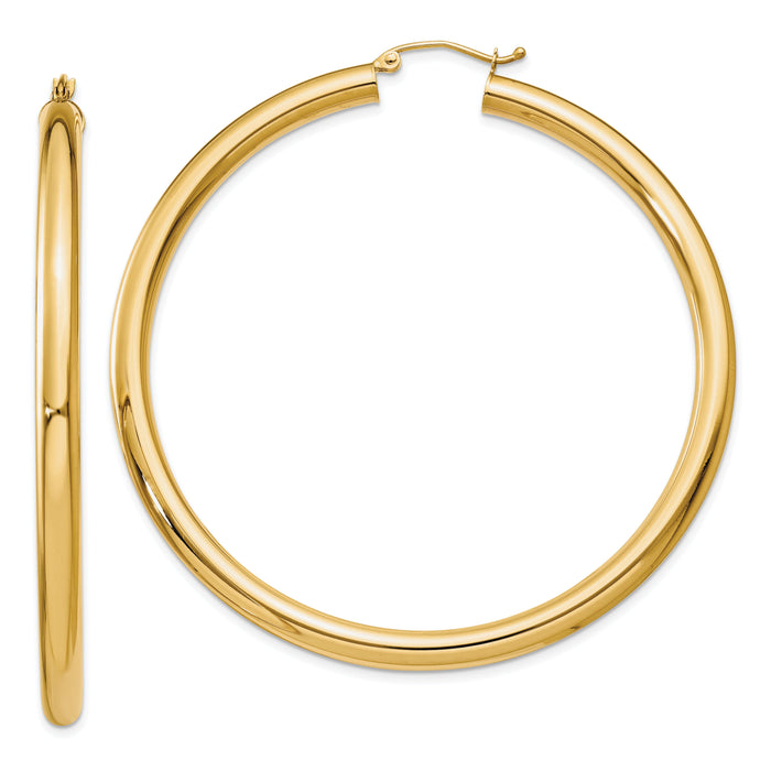 14K Polished 4mm Tube Hoop Earrings-T954