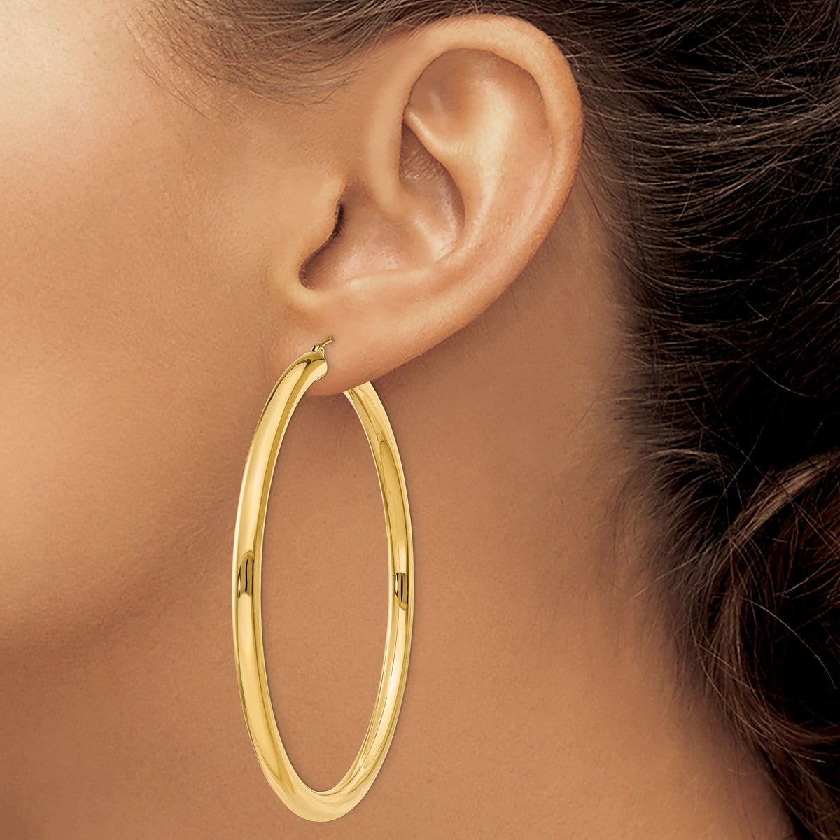 14K Polished 4mm Tube Hoop Earrings-T955