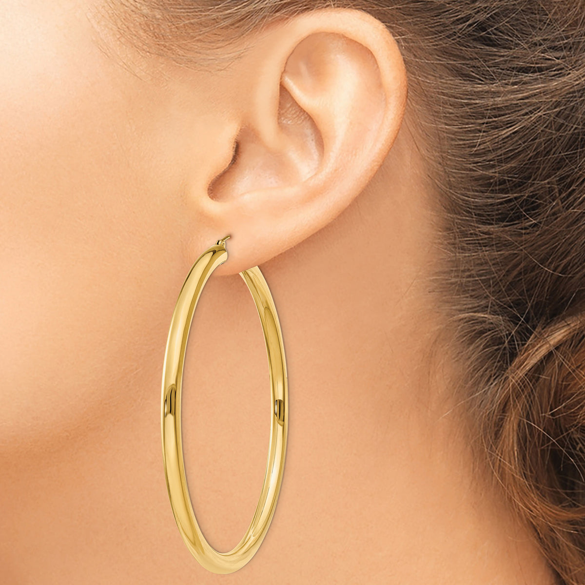 14K Polished 4mm Lightweight Tube Hoop Earrings-T955L