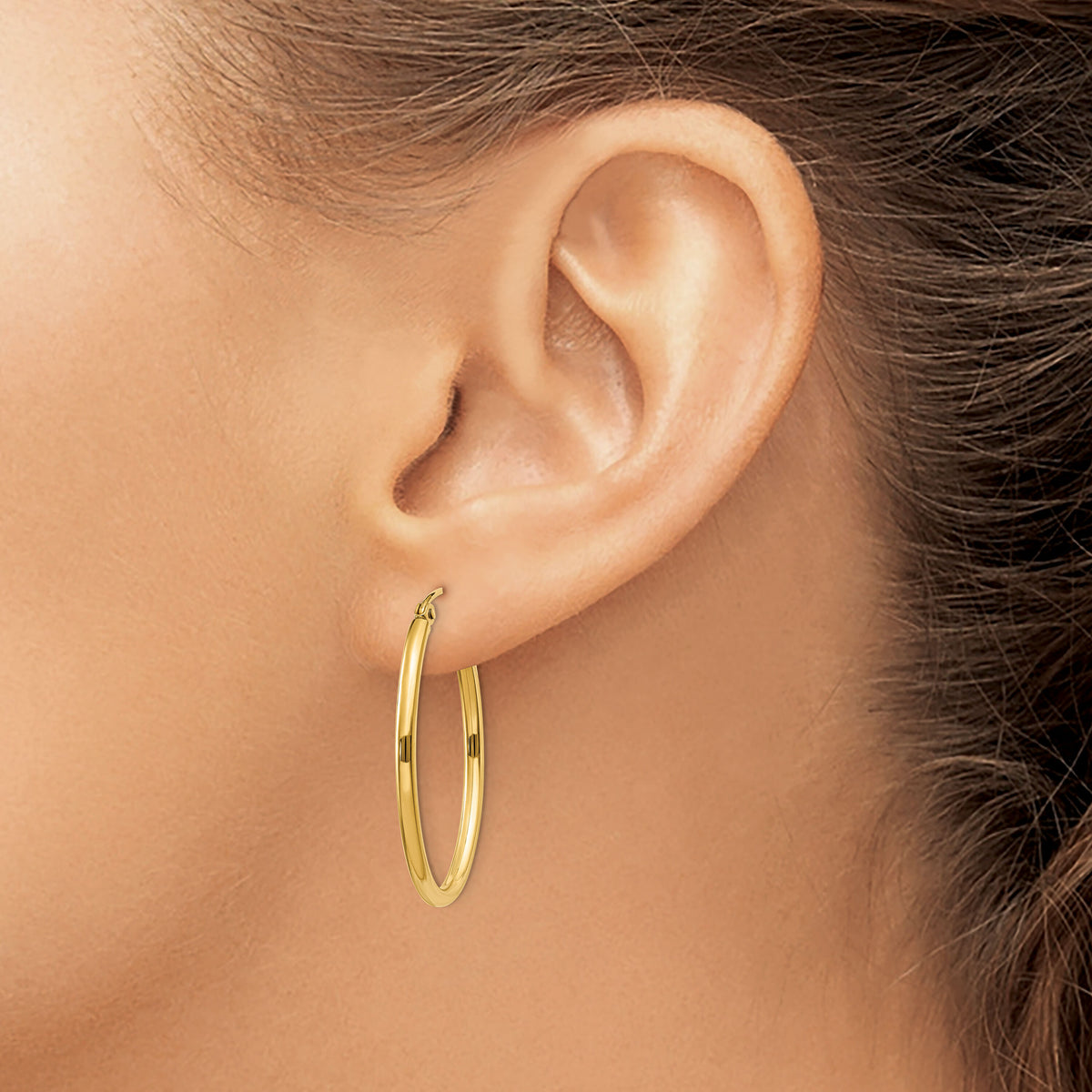 14k Oval Polished Hoop Earring-TA257