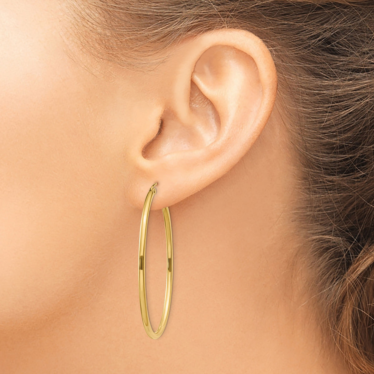 14k Oval Polished Hoop Earring-TA259