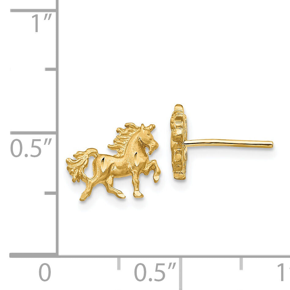14k Satin Diamond-cut Unicorn Post Earrings-TC1004