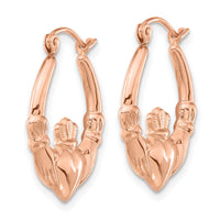 14k Rose Gold Polished Claddagh Hoop Earrings-TC1009