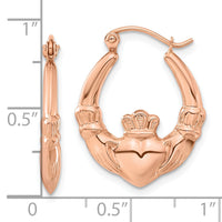 14k Rose Gold Polished Claddagh Hoop Earrings-TC1009