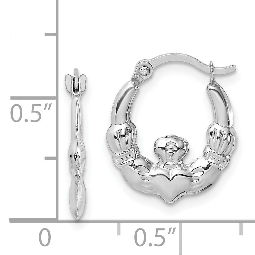 14k White Gold Claddagh Hoop Earrings-TC1011