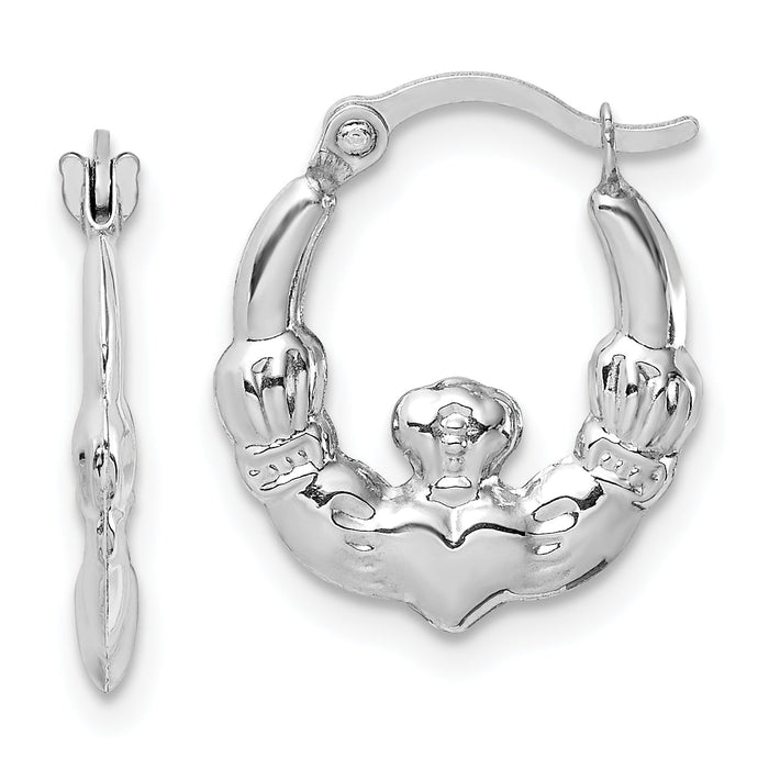 14k White Gold Claddagh Hoop Earrings-TC1011