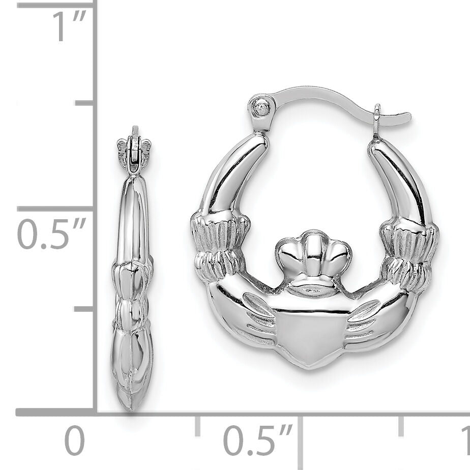 14k White Gold Claddagh Hoop Earrings-TC1012
