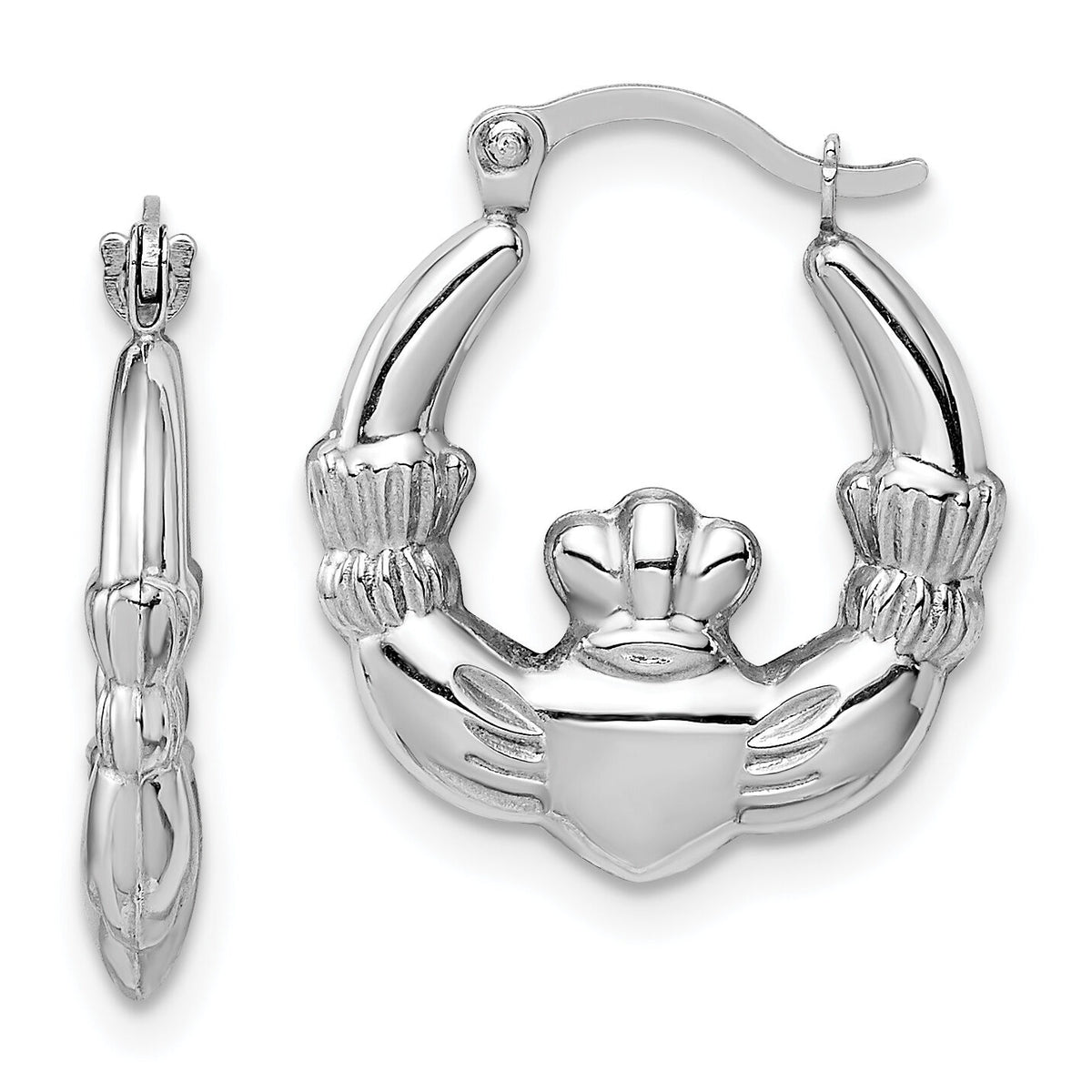 14k White Gold Claddagh Hoop Earrings-TC1012