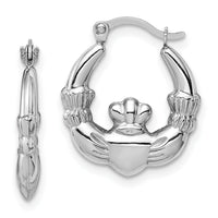 14k White Gold Claddagh Hoop Earrings-TC1012