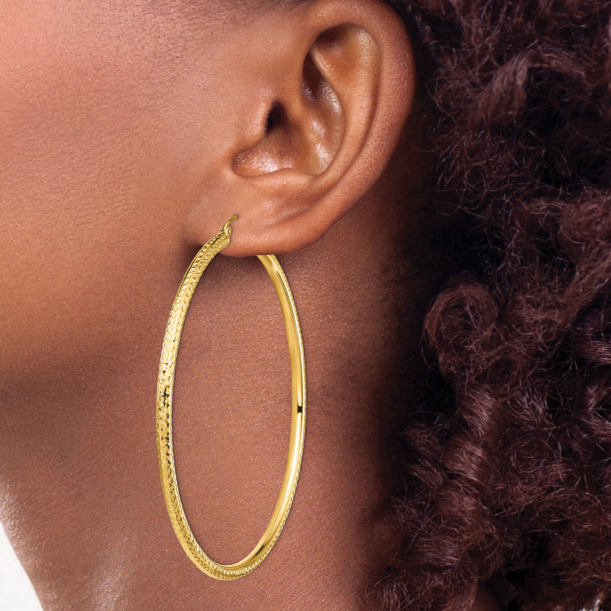 14k Lightweight 3mm Diamond-cut Hoop Earrings-TC1013