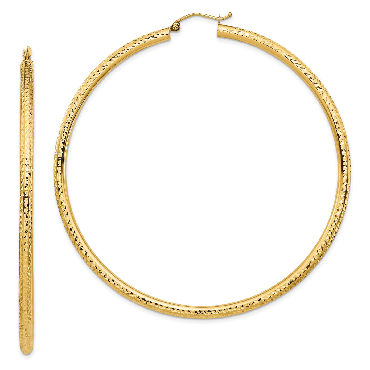 14k Lightweight 3mm Diamond-cut Hoop Earrings-TC1013