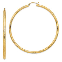 14k Lightweight 3mm Diamond-cut Hoop Earrings-TC1013