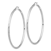 14k White Gold Lightweight 3mm Diamond-cut Hoop Earrings-TC1013W