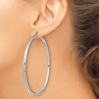 14k White Gold Lightweight 3mm Diamond-cut Hoop Earrings-TC1013W