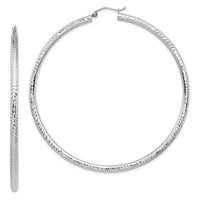 14k White Gold Lightweight 3mm Diamond-cut Hoop Earrings-TC1013W