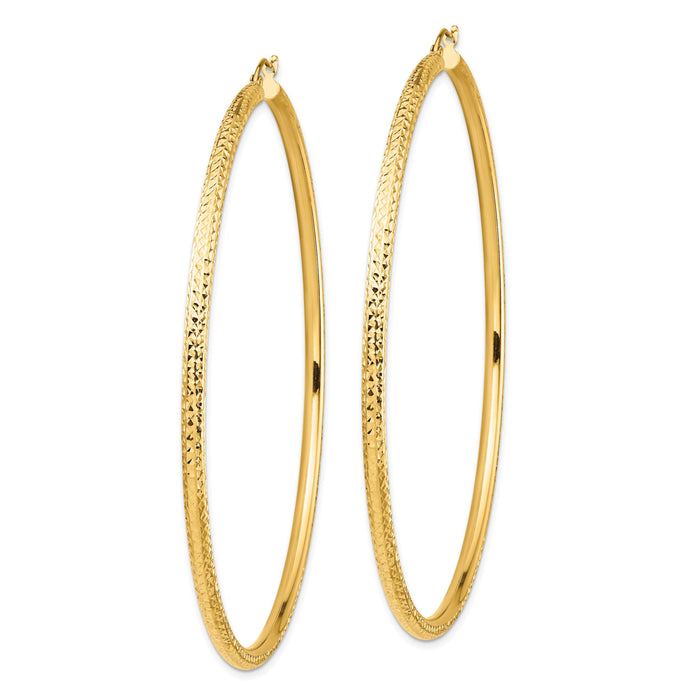14k Lightweight 3mm Diamond-cut Hoop Earrings-TC1014