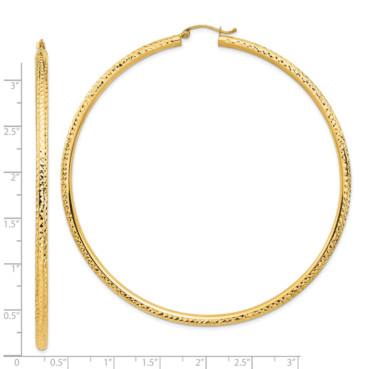 14k Lightweight 3mm Diamond-cut Hoop Earrings-TC1014